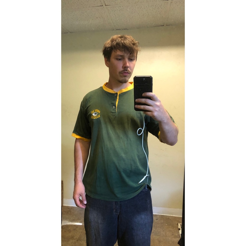 Vtg 1999 Green Bay Packers Henley Shirt Mens Large Green Gold Ringer The Edge L